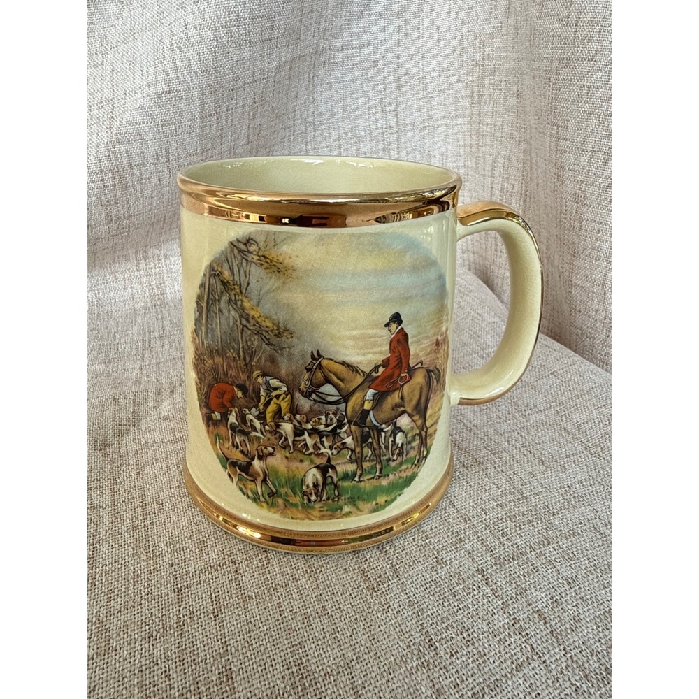 Gibsons Mug Cream Fox Hunt Scene Gold Trim Staffordshire England